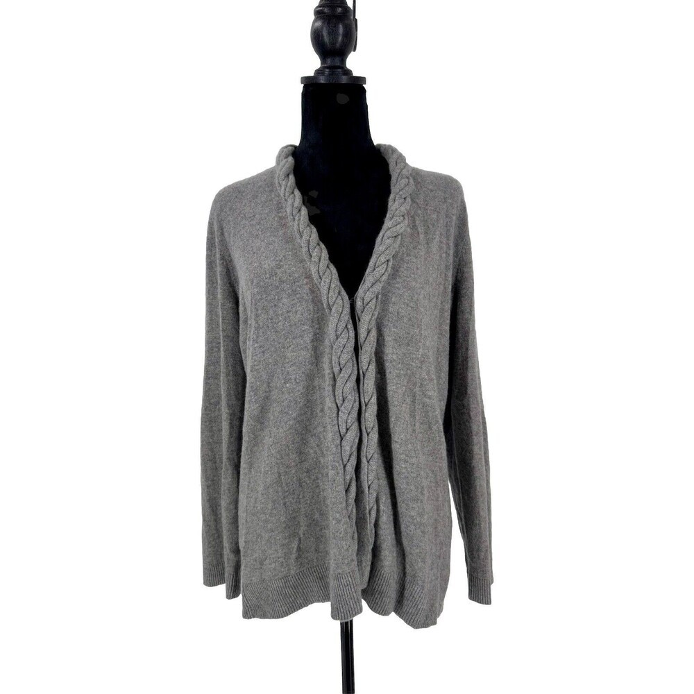 Jones New York NWT 100% Cashmere Cardigan Sweater Gray Rope Detail Size L